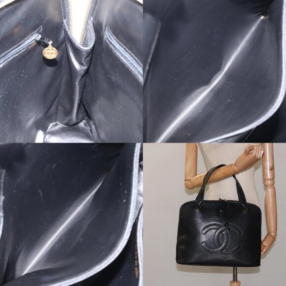 CHANEL COCO Mark Hand Bag Calf Skin Black Gold CC Auth yk17997 - Picture 14 of 14